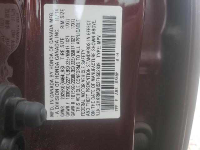 2HKRM3H52FH502839 - 2015 HONDA CR-V EX BURGUNDY photo 12