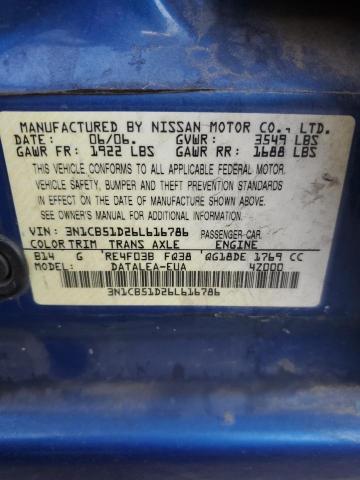 3N1CB51D26L616786 - 2006 NISSAN SENTRA 1.8 BLUE photo 12