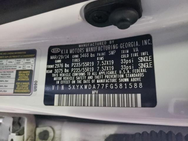 5XYKWDA77FG581588 - 2015 KIA SORENTO SX WHITE photo 12