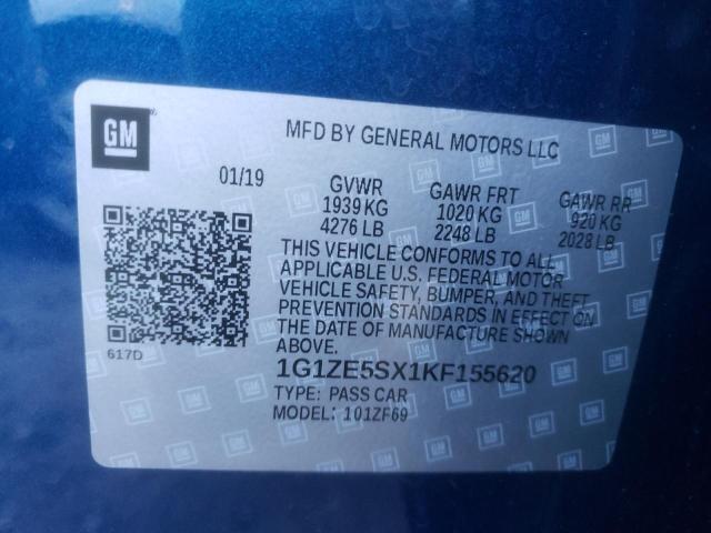 1G1ZE5SX1KF155620 - 2019 CHEVROLET MALIBU PREMIER BLUE photo 12