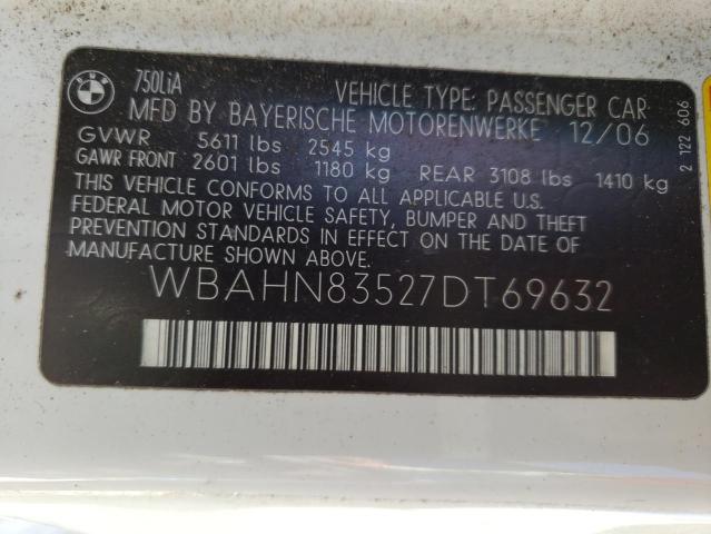 WBAHN83527DT69632 - 2007 BMW 750 WHITE photo 12