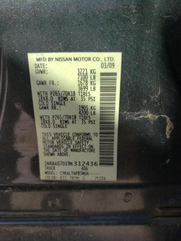 1N6BA07D19N312436 - 2009 NISSAN TITAN XE GRAY photo 12