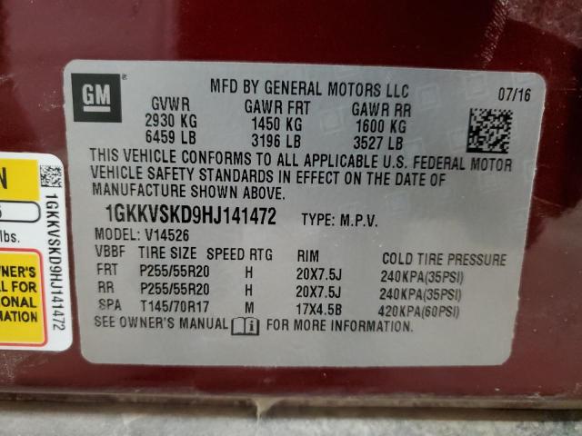 1GKKVSKD9HJ141472 - 2017 GMC ACADIA LIM SLT-2 RED photo 13