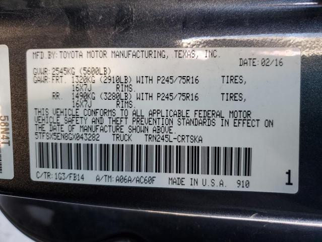 5TFSX5EN8GX043282 - 2016 TOYOTA TACOMA ACCESS CAB გრაფიტი ფოტო 12