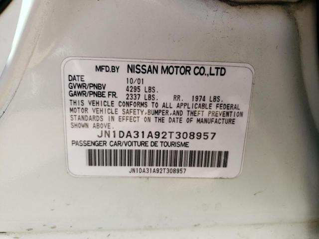 JN1DA31A92T308957 - 2002 NISSAN MAXIMA GLE WHITE photo 12