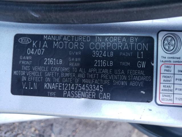 KNAFE121475453345 - 2007 KIA SPECTRA EX SILVER photo 12