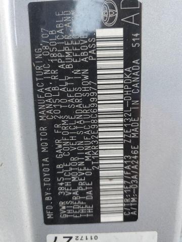 2T1KR32E98C699977 - 2008 TOYOTA COROLLA MA XR Gümüş fotoğraf 12