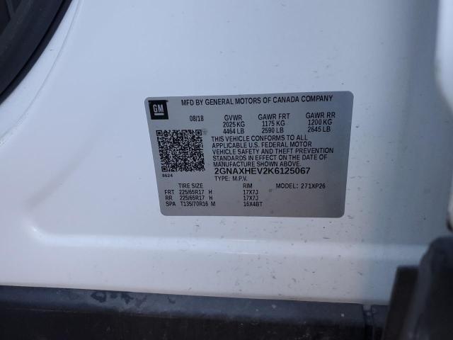 2GNAXHEV2K6125067 - 2019 CHEVROLET EQUINOX LS WHITE photo 12