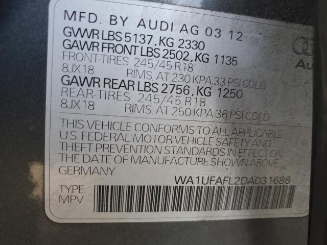 WA1UFAFL2DA031686 - 2013 AUDI A4 ALLROAD PREMIUM PLUS GRAY photo 12