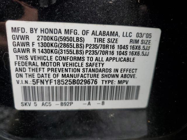 5FNYF18525B029676 - 2005 HONDA PILOT EXL BLACK photo 14