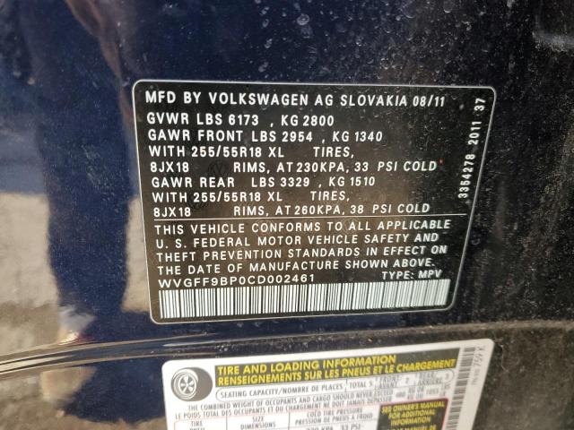 WVGFF9BP0CD002461 - 2012 VOLKSWAGEN TOUAREG V6 BLUE photo 13