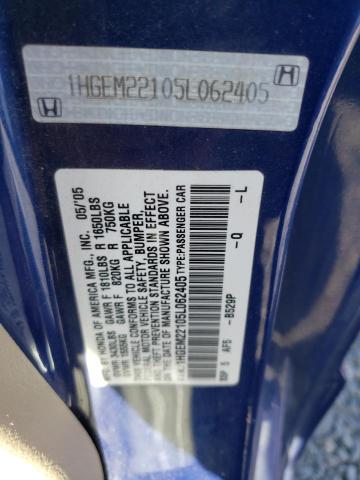 1HGEM22105L062405 - 2005 HONDA CIVIC DX VP Blau Foto 12