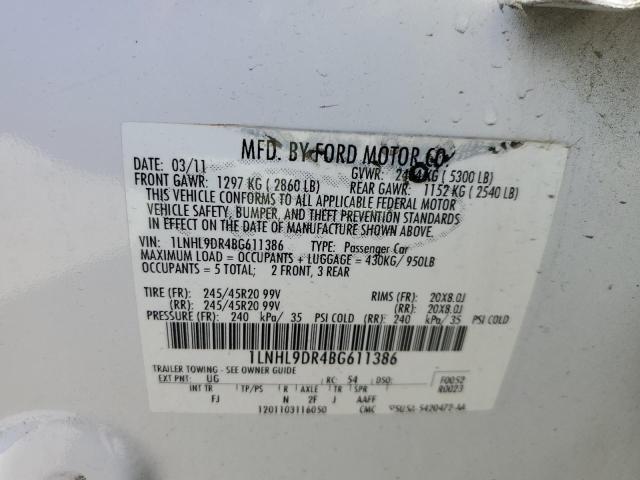 1LNHL9DR4BG611386 - 2011 LINCOLN MKS WHITE photo 12