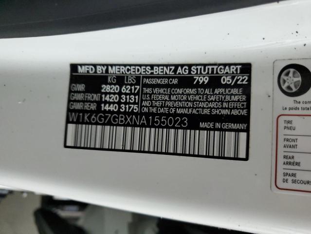 W1K6G7GBXNA155023 - 2022 MERCEDES-BENZ S 580 4MATIC WHITE photo 12