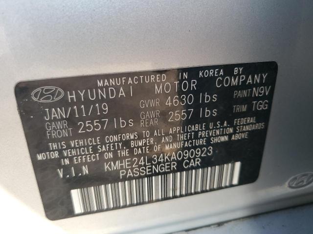 KMHE24L34KA090923 - 2019 HYUNDAI SONATA HYBRID SILVER photo 13