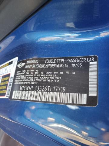 WMWRE33526TL17719 - 2006 MINI COOPER S BLUE photo 12