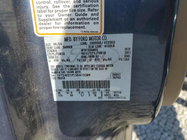 1FTSW21P15EA12389 - 2005 FORD F250 SUPER DUTY BLUE photo 12