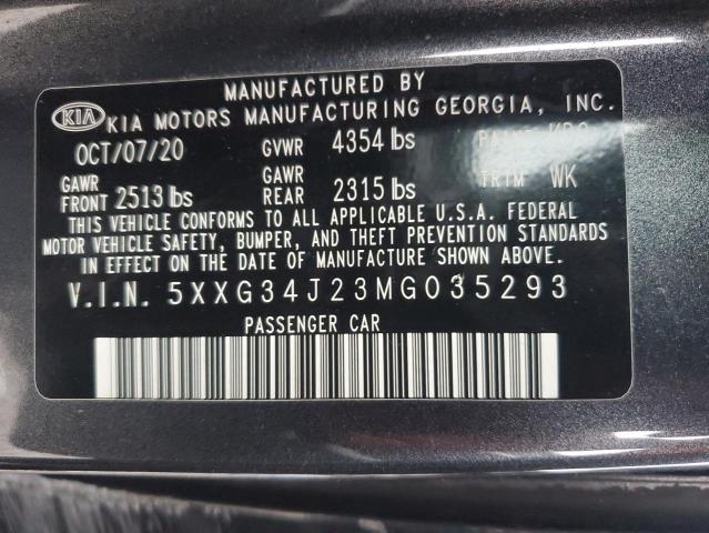 5XXG34J23MG035293 - 2021 KIA K5 EX GRAY photo 12