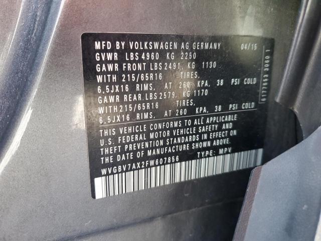 WVGBV7AX2FW607856 - 2015 VOLKSWAGEN TIGUAN S GRAY photo 13