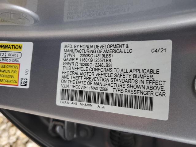 1HGCV3F11MA012966 - 2021 HONDA ACCORD HYBRID SILVER photo 12