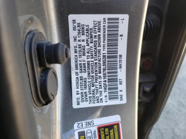 1HGFA16978L095381 - 2008 HONDA CIVIC EXL ნაცრისფერი ფოტო 13