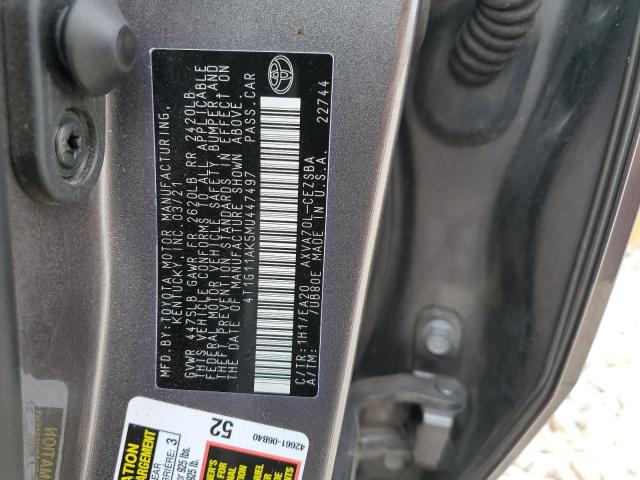 4T1G11AK5MU447497 - 2021 TOYOTA CAMRY SE GRAY photo 12