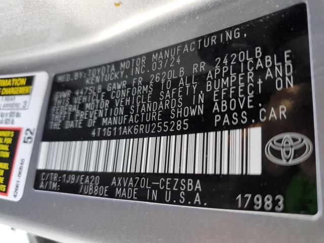 4T1G11AK6RU255285 - 2024 TOYOTA CAMRY SE NIGHT SHADE SILVER photo 12