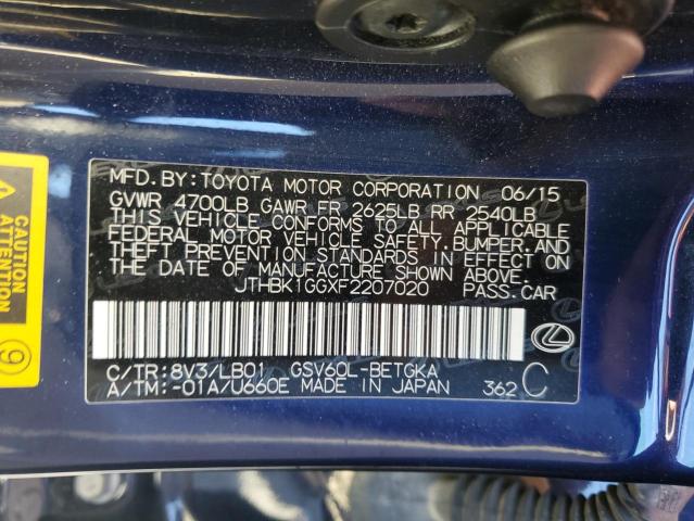 JTHBK1GGXF2207020 - 2015 LEXUS ES 350 BLUE photo 12