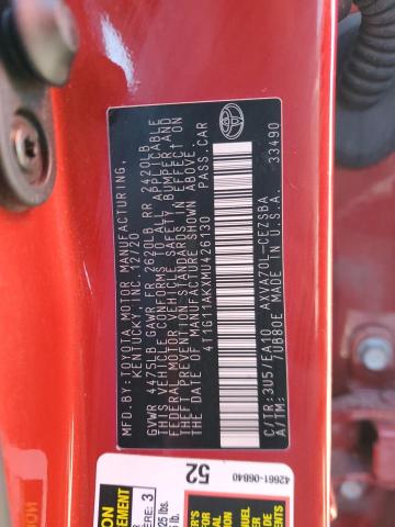 4T1G11AKXMU426130 - 2021 TOYOTA CAMRY SE RED photo 12