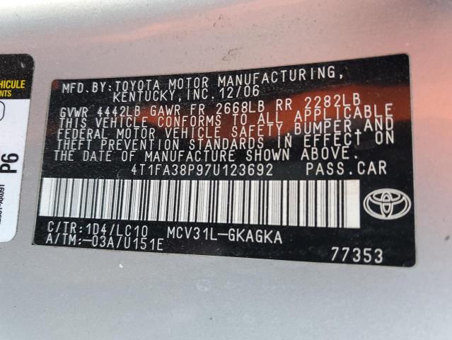 4T1FA38P97U123692 - 2007 TOYOTA CAMRY SOLA SE SILVER photo 12