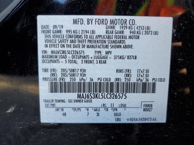 MAJ6S3KL5LC326575 - 2020 FORD ECOSPORT TITANIUM BLACK photo 13