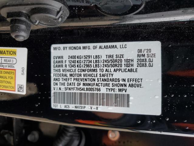 5FNYF7H54LB005766 - 2020 HONDA PASSPORT EXL შავი ფოტო 13