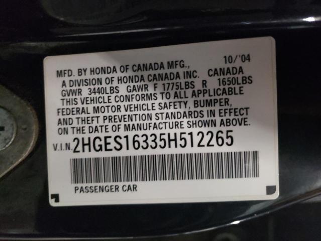 2HGES16335H512265 - 2005 HONDA CIVIC DX VP BLACK photo 13