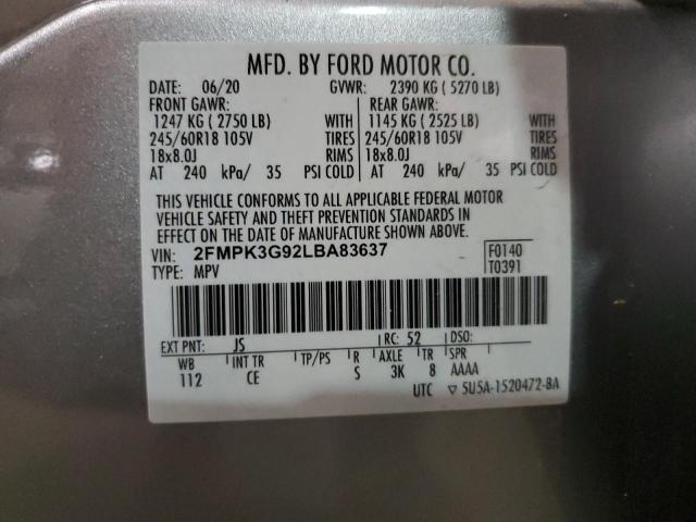 2FMPK3G92LBA83637 - 2020 FORD EDGE SE SILVER photo 13