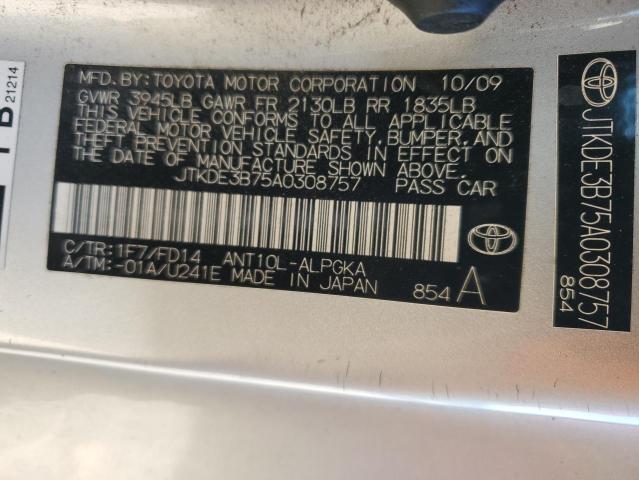 JTKDE3B75A0308757 - 2010 TOYOTA SCION TC ვერცხლისფერი ფოტო 13