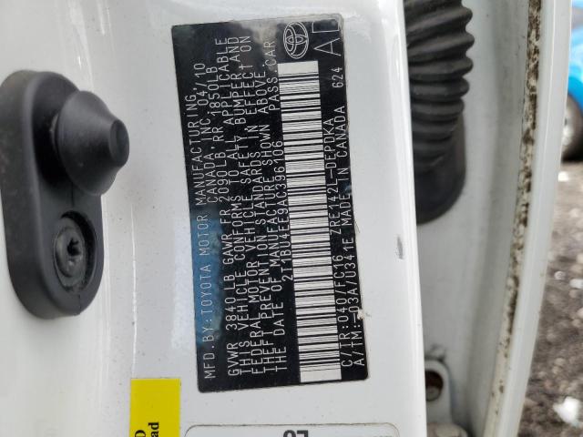 2T1BU4EE9AC396106 - 2010 TOYOTA COROLLA LE BASE WHITE photo 12
