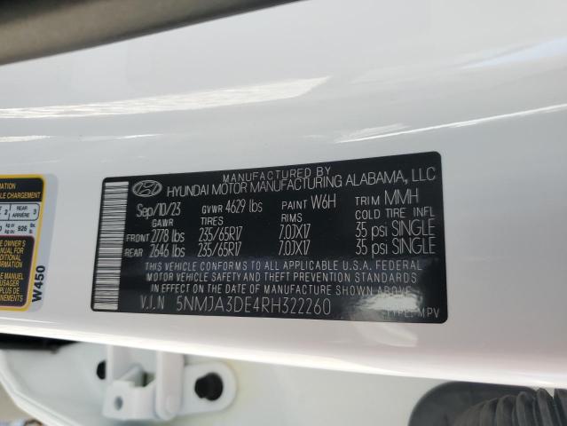 5NMJA3DE4RH322260 - 2024 HYUNDAI TUCSON SE WHITE photo 12