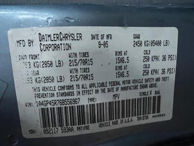 1A4GP45R76B556967 - 2006 CHRYSLER TOWN & COU ლურჯი ფოტო 9