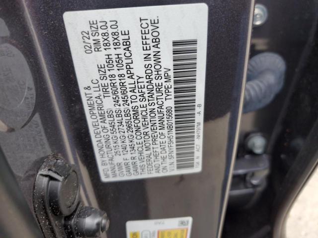 5FNYF5H51NB015680 - 2022 HONDA PILOT EXL GRAY photo 13