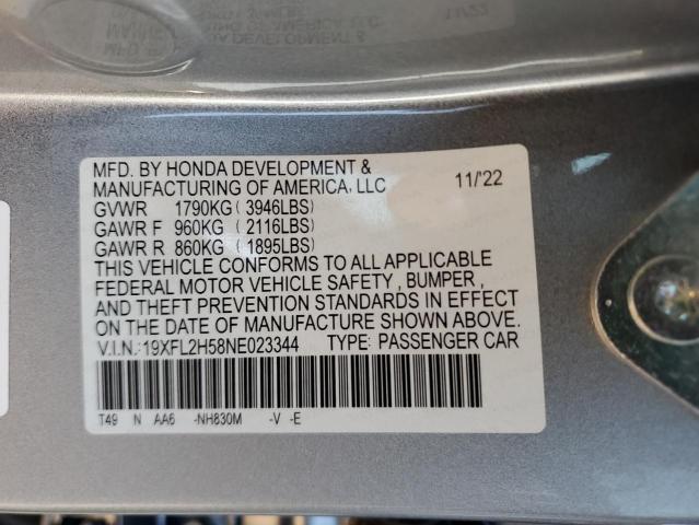 19XFL2H58NE023344 - 2022 HONDA CIVIC LX SILVER photo 12