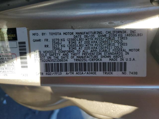 5TETX22N35Z108634 - 2005 TOYOTA TACOMA ACCESS CAB ოქროსფერი ფოტო 13