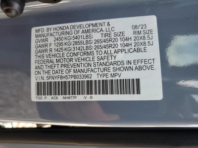 5FNYF8H57PB033962 - 2023 HONDA PASSPORT EXL GRAY photo 12