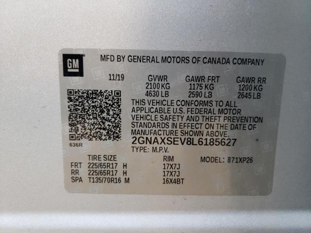 2GNAXSEV8L6185627 - 2020 CHEVROLET EQUINOX LS SILVER photo 13