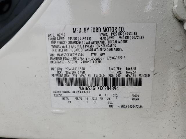 MAJ6S3GLXKC284394 - 2019 FORD ECOSPORT SE თეთრი ფოტო 13