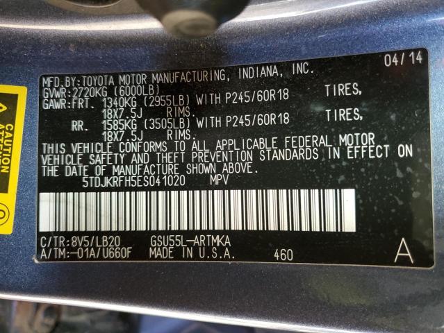 5TDJKRFH5ES041020 - 2014 TOYOTA HIGHLANDER XLE Mavi foto 13