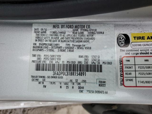 3FADP0L31BR154891 - 2011 FORD FUSION HYBRID SILVER photo 13