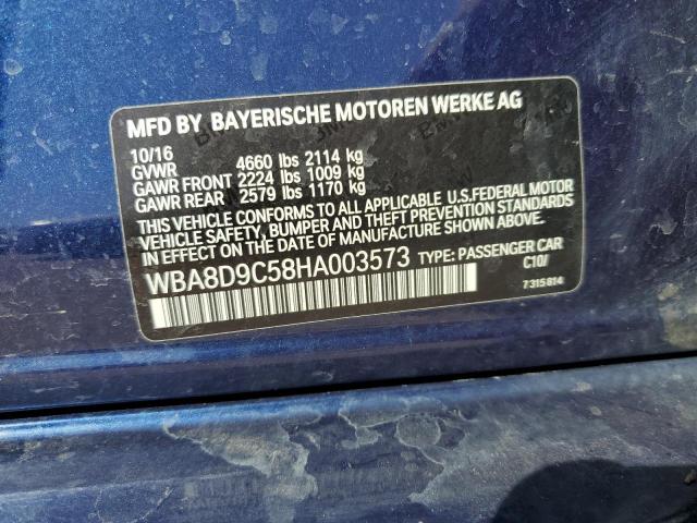 WBA8D9C58HA003573 - 2017 BMW 330 XI BLUE photo 12