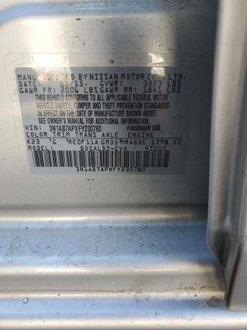 3N1AB7APXFY230780 - 2015 NISSAN SENTRA S SILVER photo 12