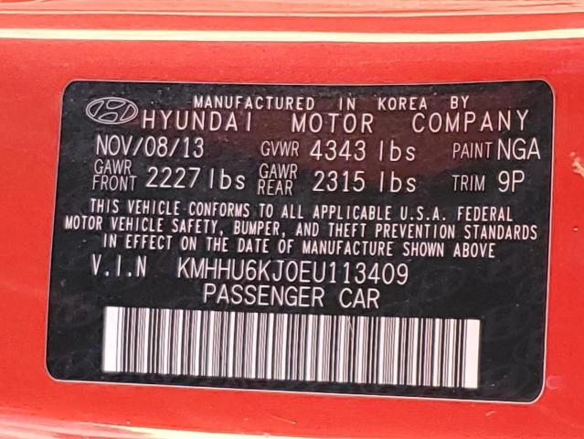 KMHHU6KJ0EU113409 - 2014 HYUNDAI GENESIS CO 3.8L RED photo 12