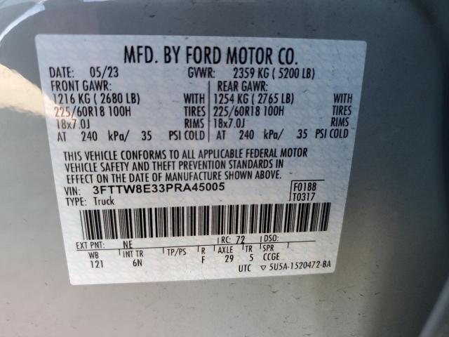 3FTTW8E33PRA45005 - 2023 FORD MAVERICK XL GRAY photo 12